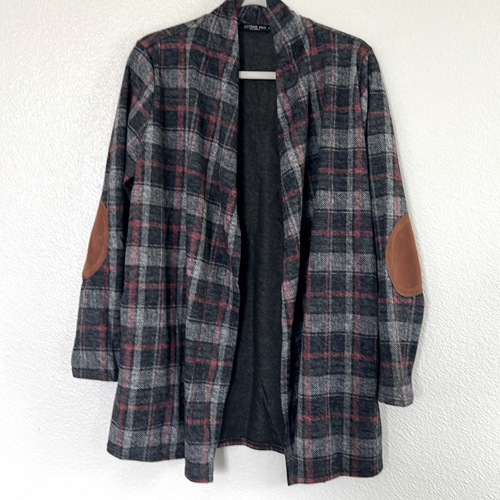 Plaid Open Front Cardigan Sweater